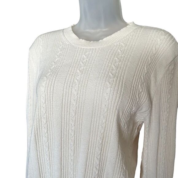 American Eagle White Soft Textured Crew Neck long Sleeved Boho Casual Sweater - Picture 3 of 5